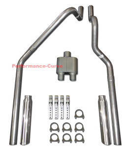 00-03 Dodge Dakota 3.9 4.7 5.9 Mandrel Bent Dual Exhaust w/ One Chamber Muffler - Polished Tips