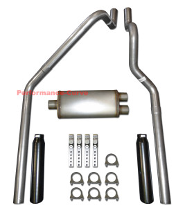 00-03 Dodge Dakota 3.9 4.7 5.9 Mandrel Bent Dual Exhaust w/ 18" Max Flow Muffler - Black Tips