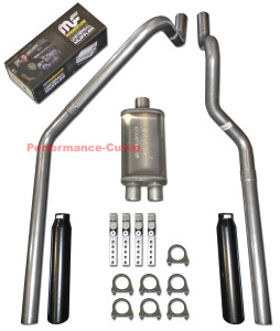 00-03 Dodge Dakota 3.9 4.7 5.9 Mandrel Bent Dual Exhaust - 14" MagnaFlow Muffler - Black Tips