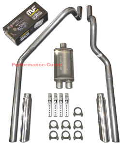 00-03 Dodge Dakota 3.9 4.7 5.9 Mandrel Bent Dual Exhaust - 14" MagnaFlow Muffler - Polished Tips