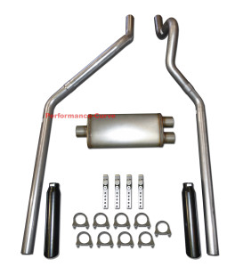87 - 99 Dodge Dakota 3.9 5.2 Mandrel Bent Dual Exhaust w/ 18" MaxFlow Muffler - Black Tips