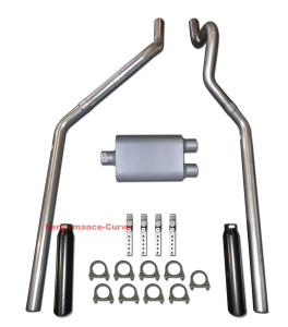 87 - 99 Dodge Dakota 3.9 5.2 Mandrel Bent Dual Exhaust w/ FullBoar Muffler - Black Tips