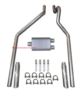 87 - 99 Dodge Dakota 3.9 5.2 Mandrel Bent Dual Exhaust w/ FullBoar Muffler - Polished Tips
