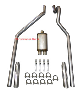 87 - 99 Dodge Dakota 3.9 5.2 Mandrel Bent Dual Exhaust w/ 14" MaxFlow Muffler - Polished Tips
