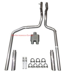 87-96 Ford F150 F250 4.9 5.0 5.8 Truck Dual Exhaust System w/ 1 Chamber Muffler - Polished Tips