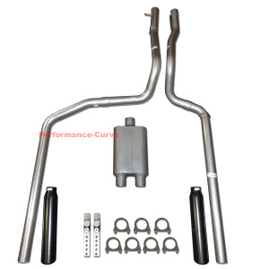 87-96 Ford F150 F250 4.9 5.0 5.8 Truck Dual Exhaust System w/ 2 Chamber Muffler - Black Tips