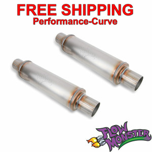 (Pair) FlowMonster Stainless Resonator Muffler 2.5"In / Out 4" Round 10416-FM (Pair) FlowMonster Stainless Resonator Muffler 2.5"In / Out 4" Round 10416-FM