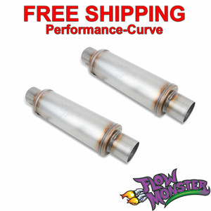 (Pair) FlowMonster Stainless Resonator Muffler 3"In / Out 5" Round 12867-FM (Pair) FlowMonster Stainless Resonator Muffler 3"In / Out 5" Round 12867-FM