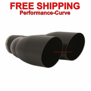 Black Exhaust Tip SS Single Wall 2.5" Inlet - Dual 3.5" Outlet - 10" Long