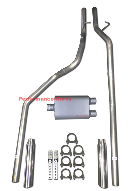 94-01 Dodge Ram 3.9 5.2 5.9 Dual Exhaust Mandrel Bent - 2 Chamber Muffler - Polished Tips