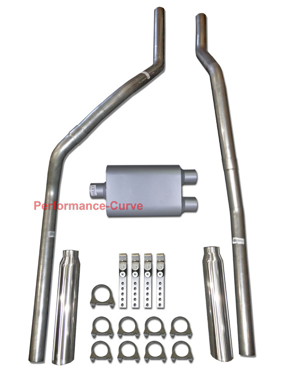 83-01 Chevrolet GMC S10 S15 Mandrel Bent Dual Exhaust w/ Two Chamber Muffler - Polished Tips