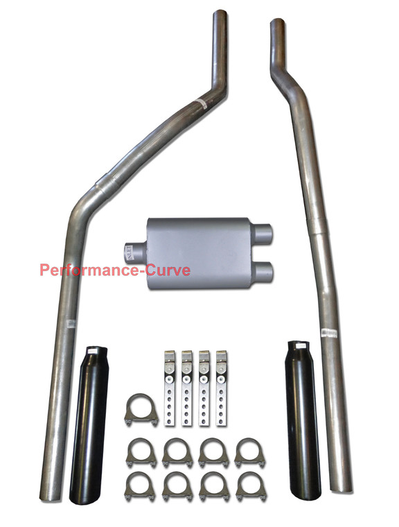 83-01 Chevrolet GMC S10 S15 Mandrel Bent Dual Exhaust w/ Two Chamber Muffler -  Black Tips