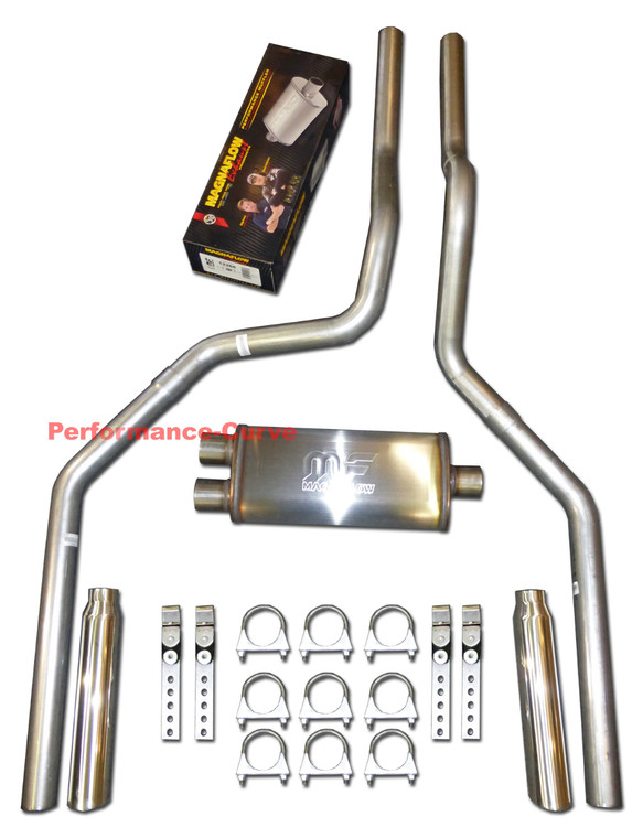 97 - 01 FORD F150 4.2 4.6 5.4 Truck Mandrel Bent Dual Exhaust w/ 18" MagnaFlow - Polished Tips