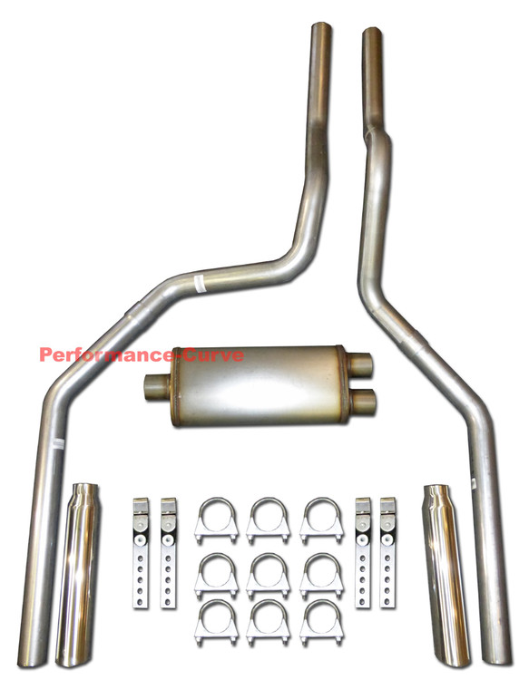 97 - 01 FORD F150 4.2 4.6 5.4 Truck Mandrel Dual Exhaust w/ 18" MaxFlow Muffler - Polished Tips