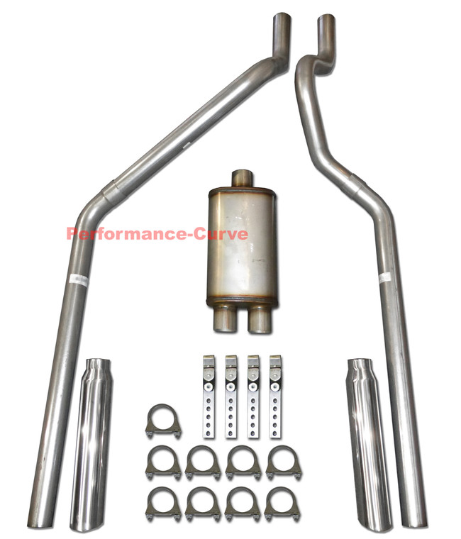 04-08 Dodge Dakota 3.7 / 4.7 Mandrel Bent Dual Exhaust w/ MaxFlow 14" Muffler - Polished Tips