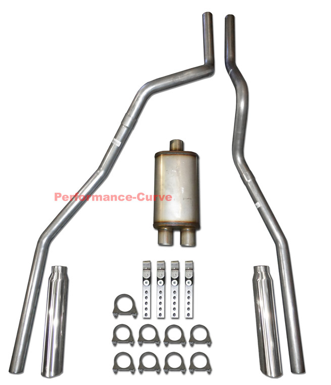 04 - 08 Ford F150 4.6 5.4 Truck Mandrel Bent Dual Exhaust w/ Xlerator Muffler - Polished Tips