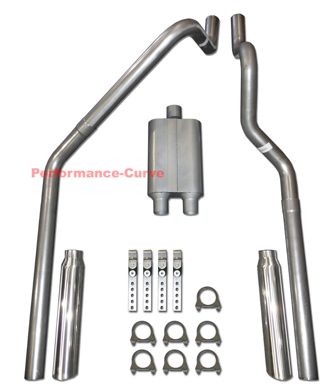 00-03 Dodge Dakota 3.9 4.7 5.9 Mandrel Bent Dual Exhaust w/ Two Chamber Muffler - Polished Tips