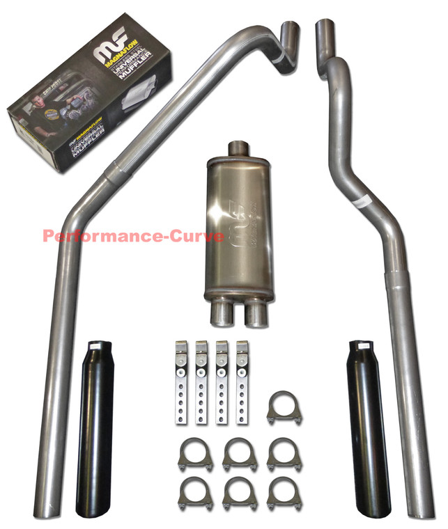 00-03 Dodge Dakota 3.9 4.7 5.9 Mandrel Bent Dual Exhaust - 18" MagnaFlow Muffler - Black Tips