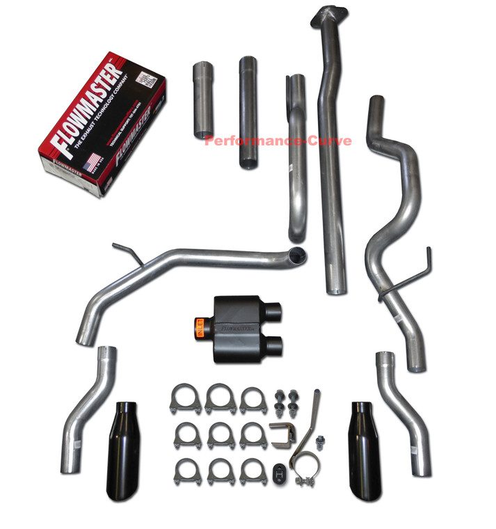 09-14 Ford F150 4.6 5.0 5.4 Catback Dual Exhaust Rear Exit - Flowmaster Super 10 - Rear Exit Black Tips