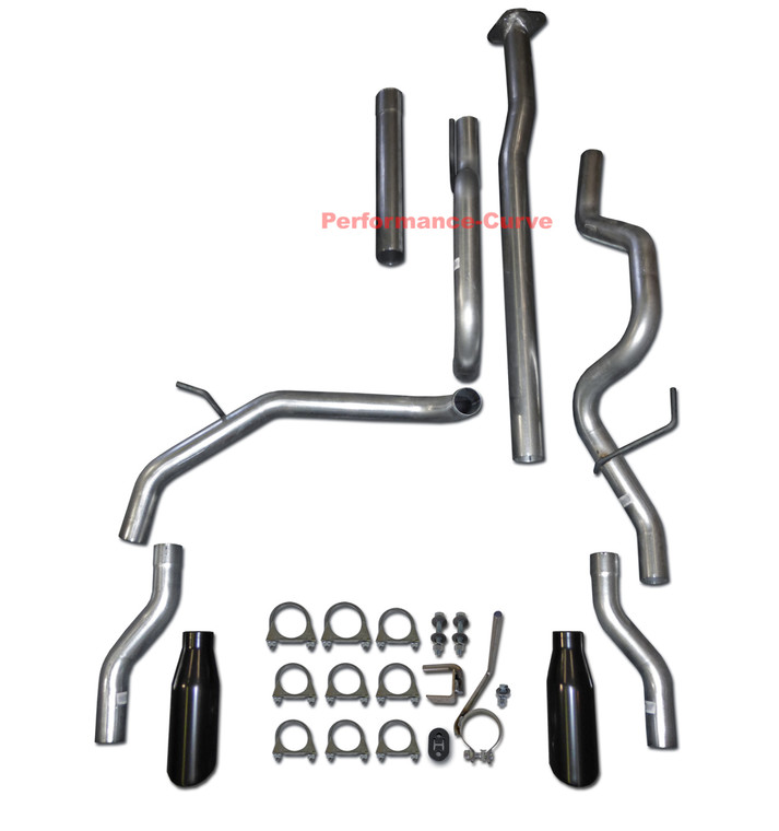 09-14 Ford F150 4.6 5.0 5.4 Catback Dual Exhaust Rear Exit Performance Pipe Kit - Rear Exit Black Tips