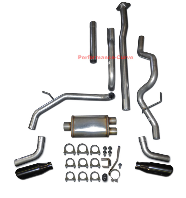 09-14 Ford F150 4.6 5.0 5.4 Catback Dual Exhaust Side Exit - 14" MaxFlow Muffler - Side Exit Black Tips