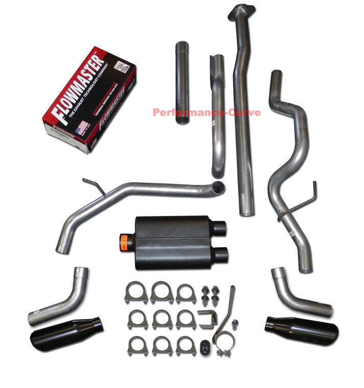 09-14 Ford F150 4.6 5.0 5.4 Catback Dual Exhaust Side Exit - Flowmaster Super 44 - Side Exit Black Tips