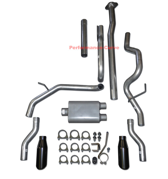 09-14 Ford F150 4.6 5.0 5.4 Catback Dual Exhaust Rear Exit - FullBoar 2 Chamber - Rear Exit Black Tips
