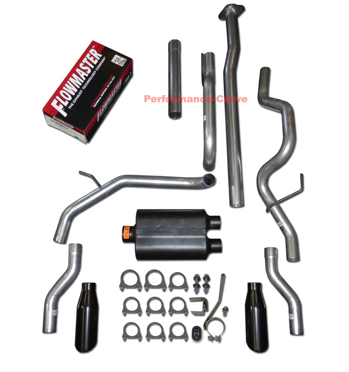 09-14 Ford F150 4.6 5.0 5.4 Catback Dual Exhaust Rear Exit - Flowmaster Super 40 - Rear Exit Black Tips