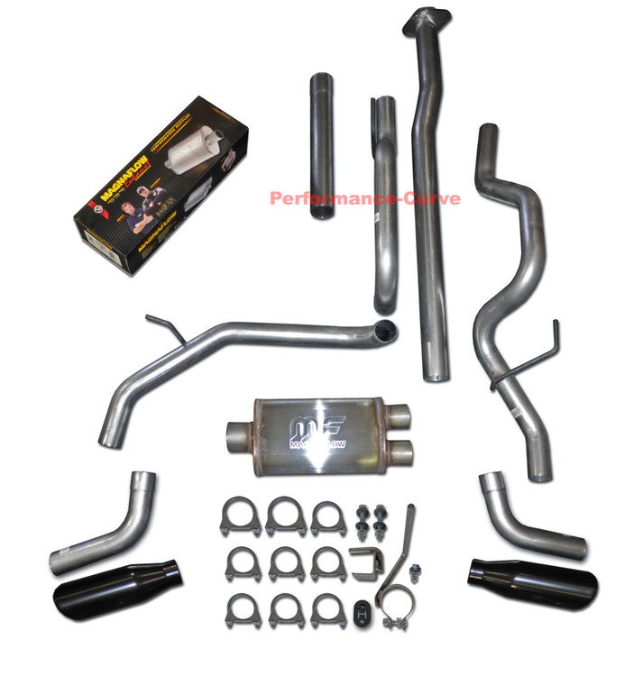 09-14 Ford F150 4.6 5.0 5.4 Catback Dual Exhaust w/ 14" MaxFlow Muffler - Side Exit Black Tips