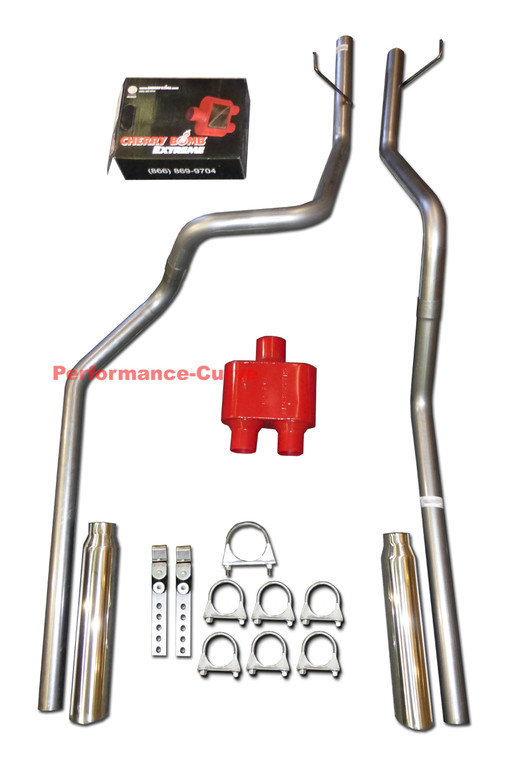 02-05 Dodge Ram 3.7 4.7 Dual Mandrel Bent Exhaust w/ Cherry Bomb Extreme Muffler - Polished Tips