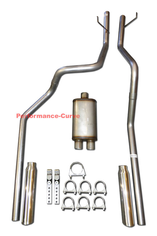 02-05 Dodge Ram Dual Mandrel Bent Performance Exhaust w/ 14" Xlerator Muffler - Polished Tips