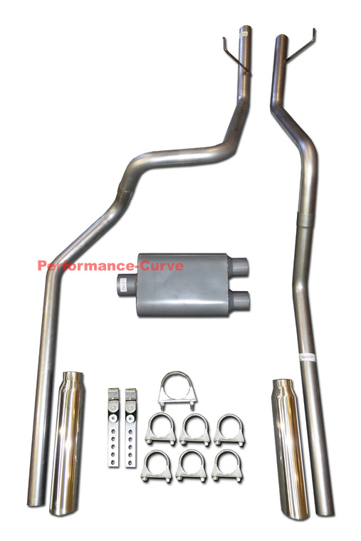 02-05 Dodge Ram Dual Mandrel Bent Exhaust w/ FullBoar 2 Chamber Muffler - Polished Tips