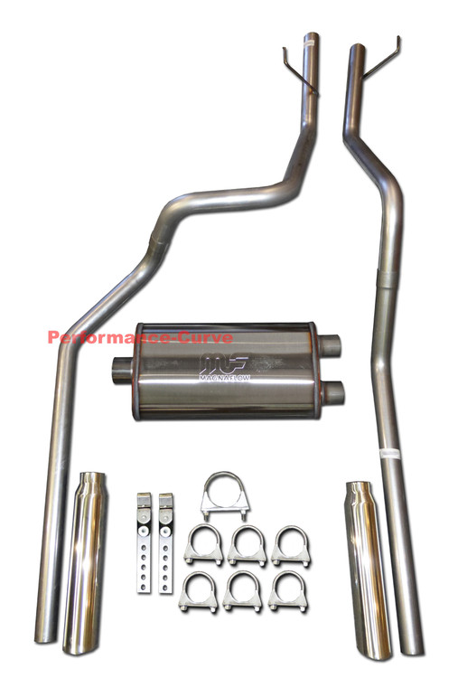 02-05 Dodge Ram 3.7 4.7 Dual Mandrel Exhaust w/ MagnaFlow Muffler - Mellow Tone - Polished Tips