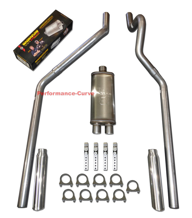 87 - 99 Dodge Dakota 3.9 5.2 Mandrel Bent Dual Exhaust w/ 18" MagnaFlow Muffler - Polished Tips