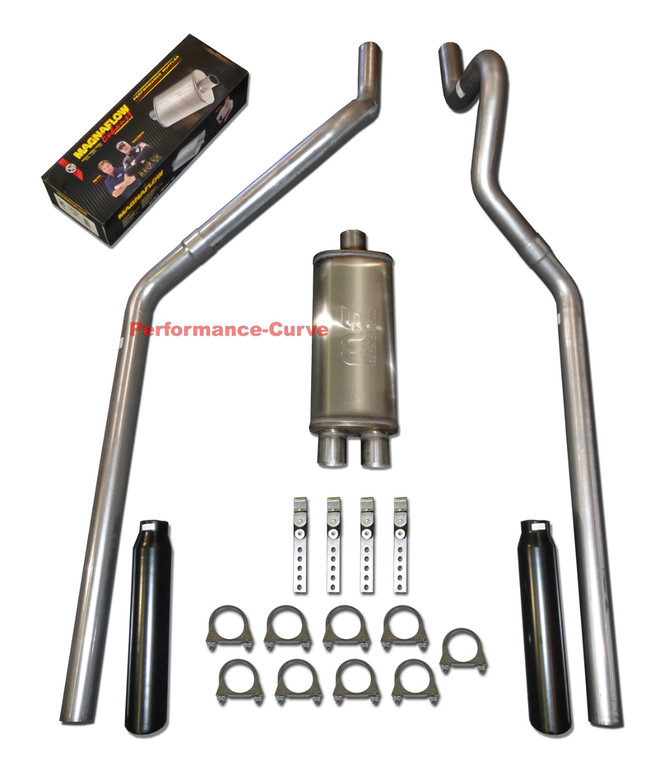 87 - 99 Dodge Dakota 3.9 5.2 Mandrel Bent Dual Exhaust w/ 18" MagnaFlow Muffler - Black Tips