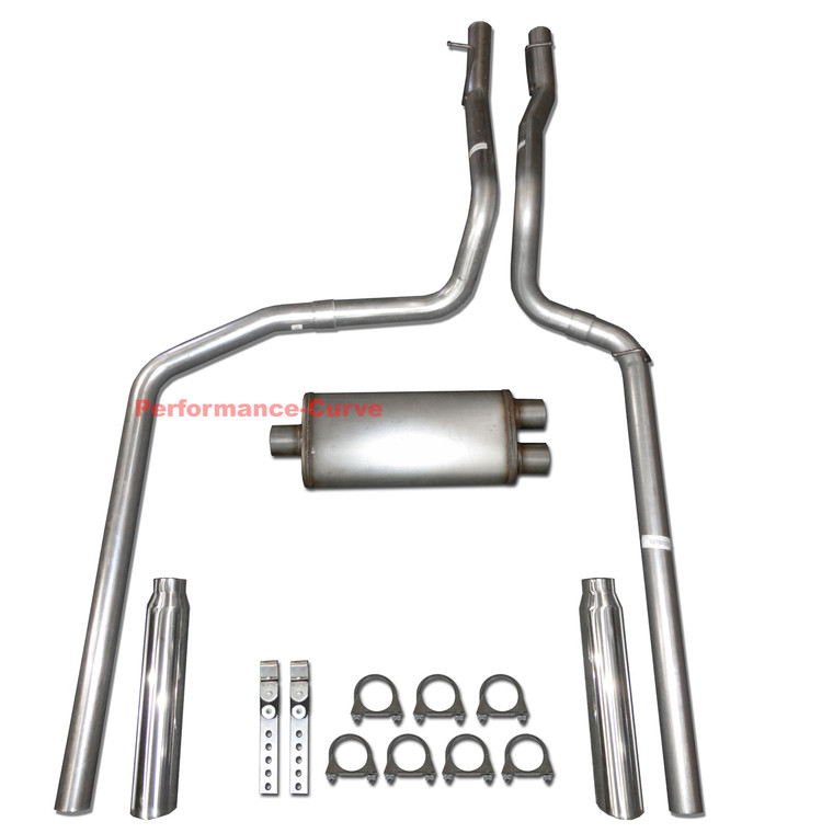 87-96 Ford F150 F250 Truck Performance Dual Exhaust System w/ MaxFlow Muffler - Polished Tips