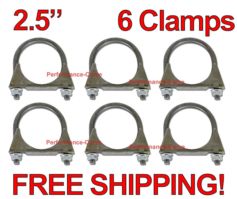 2.5" Exhaust U-Bolt Clamp - 3/8" Rod - Standard Duty - Saddle Style 2 1/2" - 6 Pack