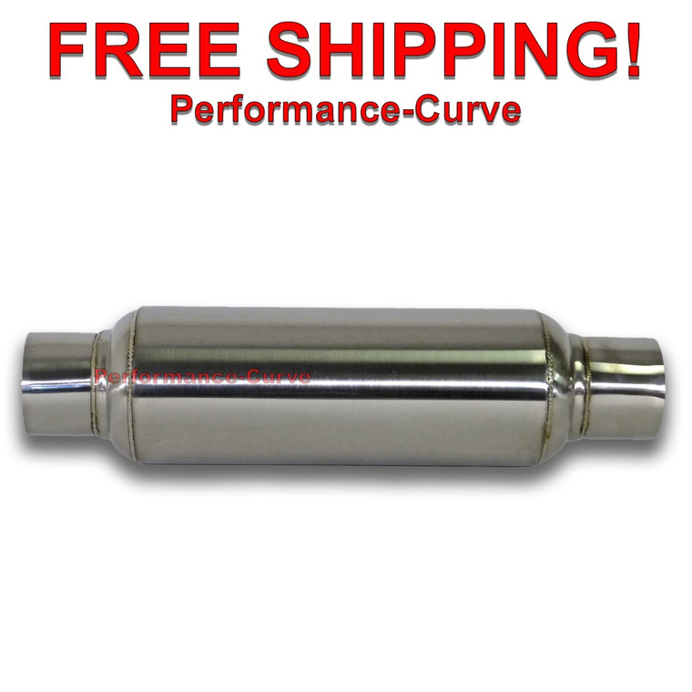 Exhaust Muffler / Resonator - 304 Stainless Steel - 2.5" IN/OUT - 16" OAL