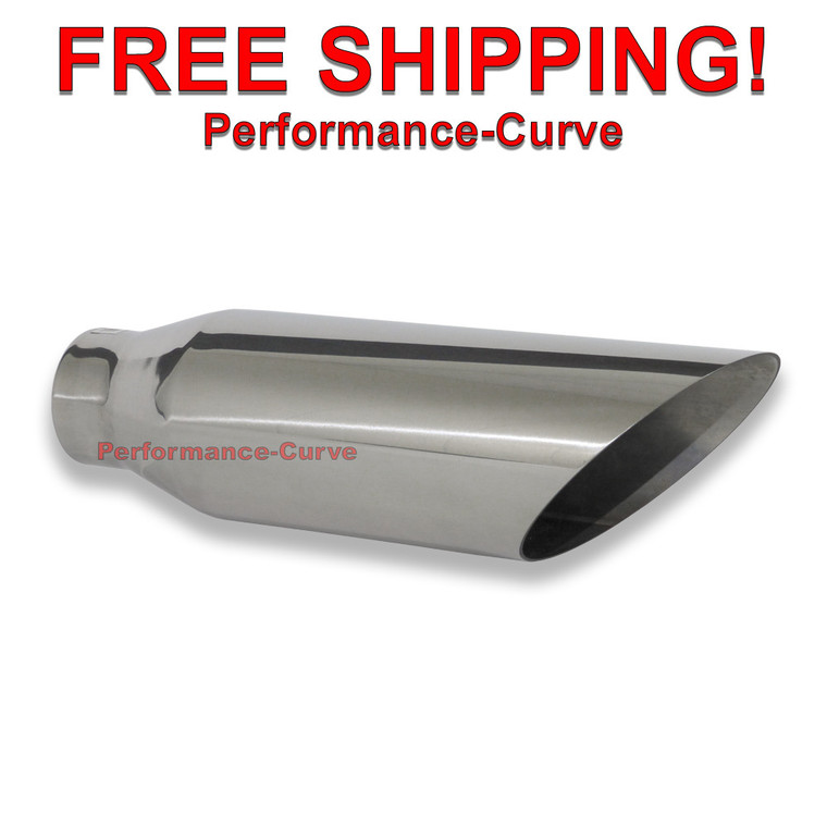 Stainless Steel Exhaust Tip - Angle Cut - 2.25" Inlet - 3.5" Outlet - 12" Long - 4712AC