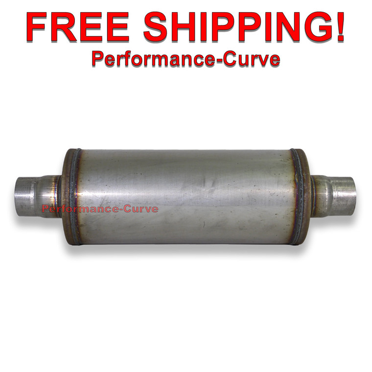 Performance Exhaust Muffler - Stainless Steel - 2.25" C/C - 6" Round - 14" Body