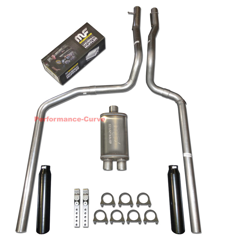 87-96 Ford F150 F250 4.9 5.0 5.8 Truck Performance Dual Exhaust w/ 14" MagnaFlow - Black Tips