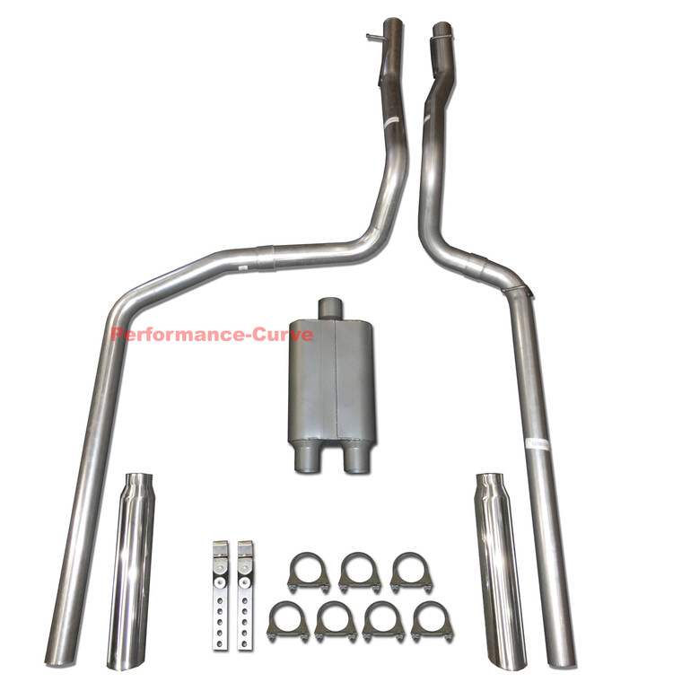 87-96 Ford F150 F250 4.9 5.0 5.8 Truck Dual Exhaust System w/ 2 Chamber Muffler - Polished Tips