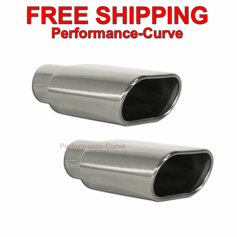 Pair Stainless Steel Exhaust Tip Rolled Oval 2.5" Inlet - 5.5" x 3" Outlet