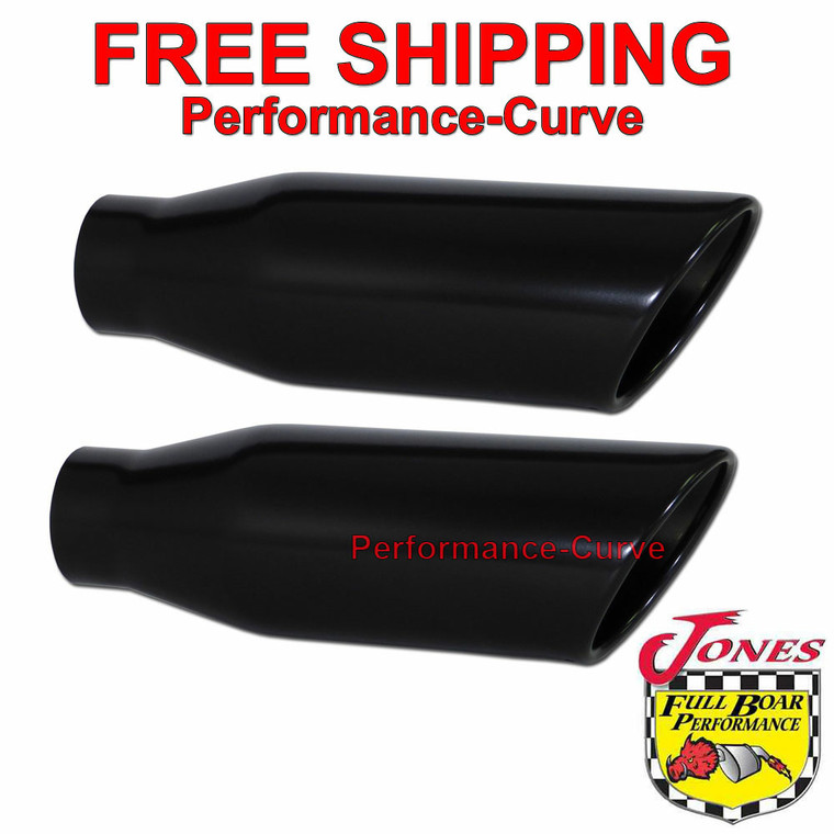 Black Powder Coated Stainless Exhaust Tip Pair 2.5" In - 4" Out  - 12" Long