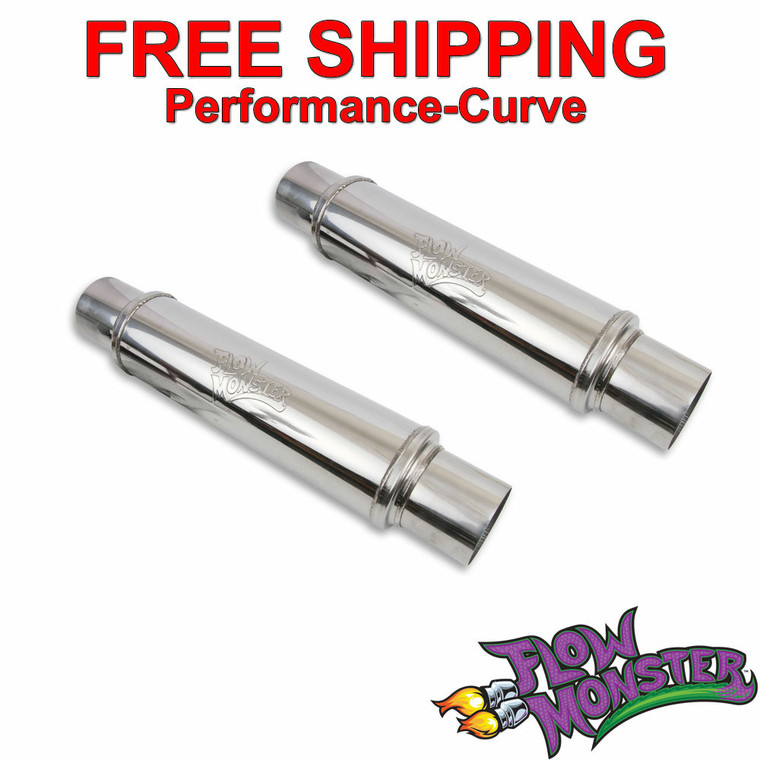 (Pair) FlowMonster Stainless Resonator Muffler 3"In / Out 4" Round 14419-FM