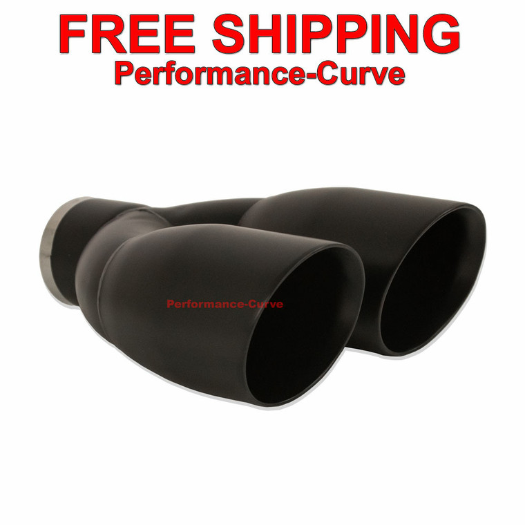 Black Exhaust Tip SS Double Wall 2.5" Inlet - Dual 3.5" Outlet - 9.5" Long