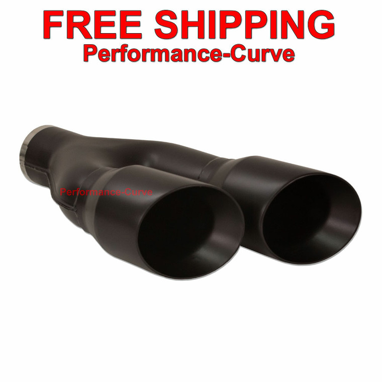 Black Exhaust Tip SS Double Wall 3" Inlet - Dual 4" Outlet - 16" Long