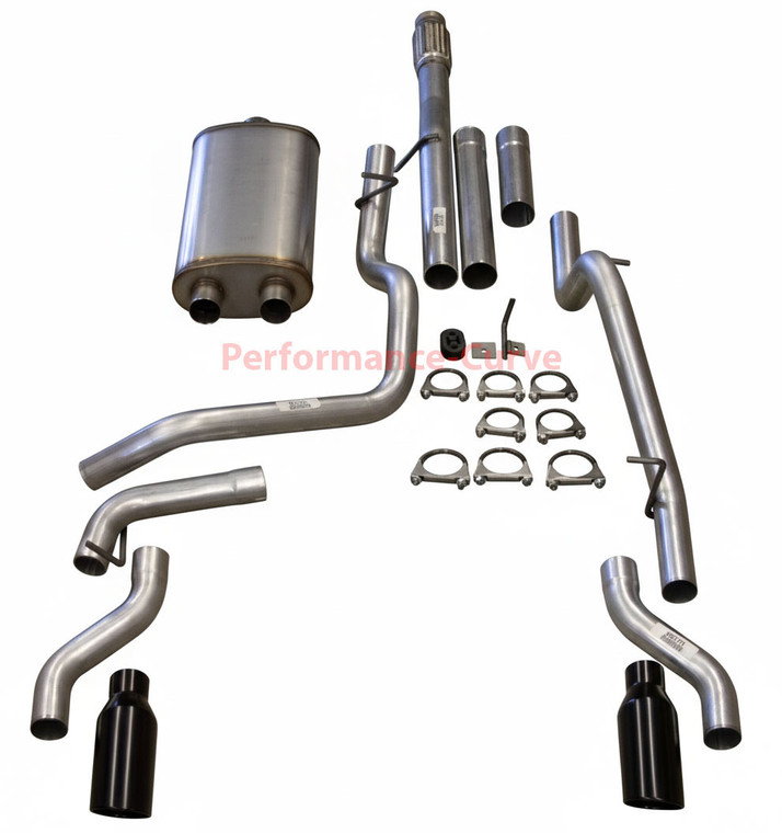 Dual Exhaust Kit MaxFlow Large Body Fits 19-26 Silverado/Sierra 1500 5.3L Black Tips Rear Exit