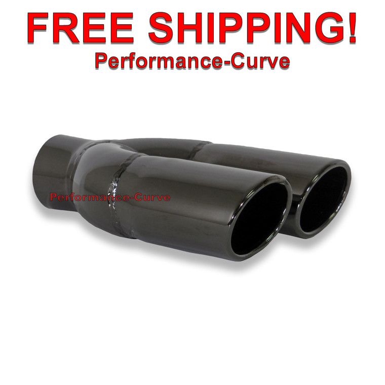 Black Chrome Stainless Steel Dual Exhaust Tip - 2.25" In - Dual 3.5" x 3" Out