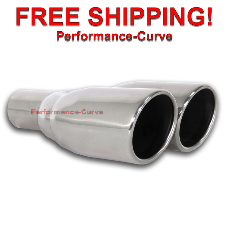 Polished Stainless Steel Exhaust Tip - 2.25" In - Dual 3.5" Out - 12" Long